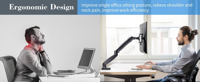 Adjustable Gas Spring Monitor Arm Stand with Swivel VESA Bracket, Height Adjustment, and Clamp/Grommet Base