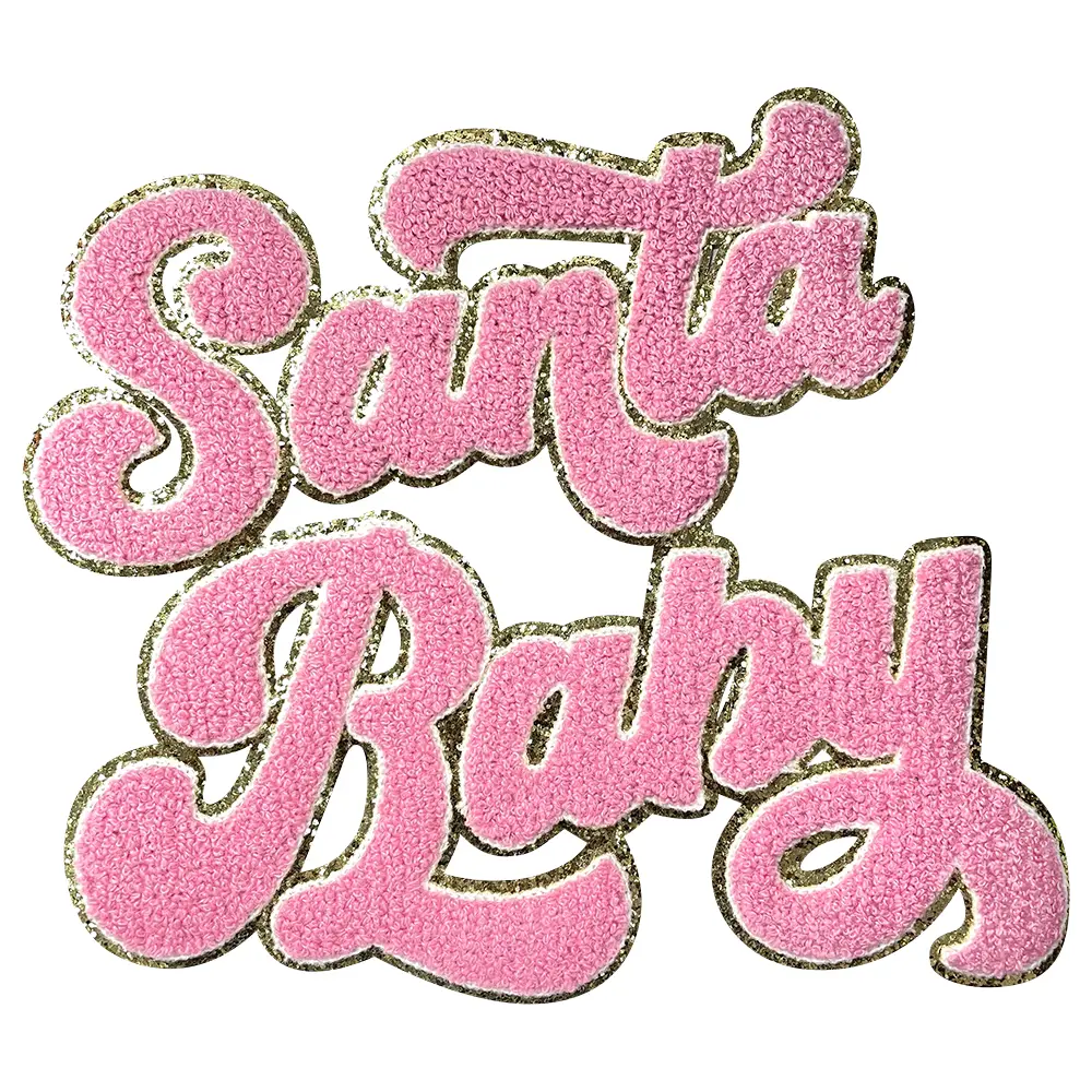 Chenille Iron-On Patches, Christmas Santa Baby Themed Embroidered Applique with Vibrant Sequin, Glitter Edge - DIY Sewing Accessories for Clothing Decoration, Embroidery