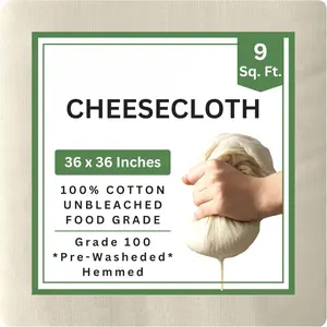 Grade 100 XL Cheese Cloths - Straining & More; 36x36 Inch; 100% Unbleached Cotton Cheesecloth; Reusable with Hemmed 2 Edges; Ultra-Dense (the finest) Butter Muslin