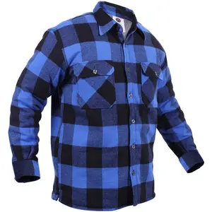 Blue & Black Buffalo Plaid Flannel Jacket, Thick Insulated Button Up Shirt - Sherpa Lined