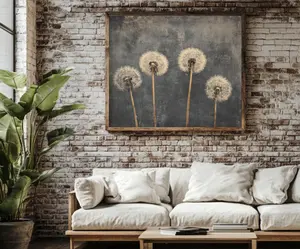 Vintage Dandelion Poster, Rustic Wildflower Art Canvas, Dark Academia Painting, Antique Landscape Decor, Moody Wall Print, Printed and Shippe