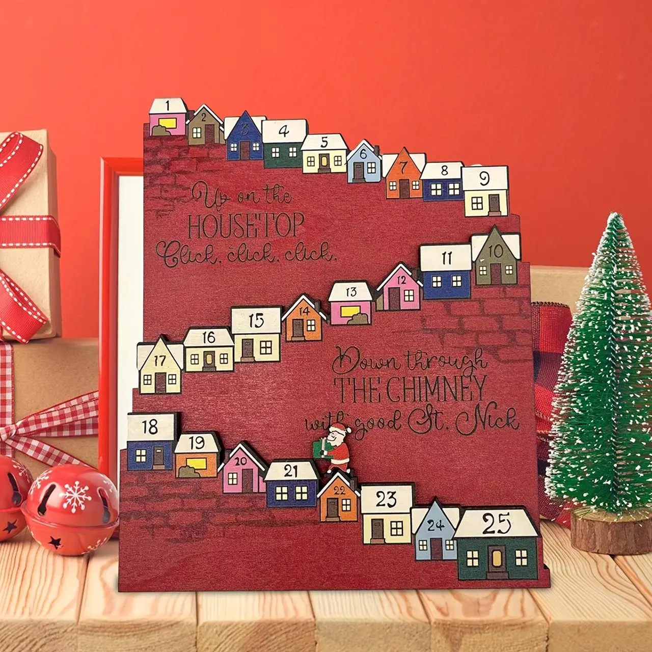 Christmas Countdown Decoration Santa Claus Gifts House Numbers 10-25 Home Office Desk Decor No Power Wooden Style Festive Gift