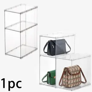 Purse Organizer for Closet, Purse Storage Box a Single Stacked Unit, Clear Acrylic Display Case for Handbag Organizer, Plastic Storage Bins for Toy, Book, Collectibles, Cosmetic, Closet Organizer System