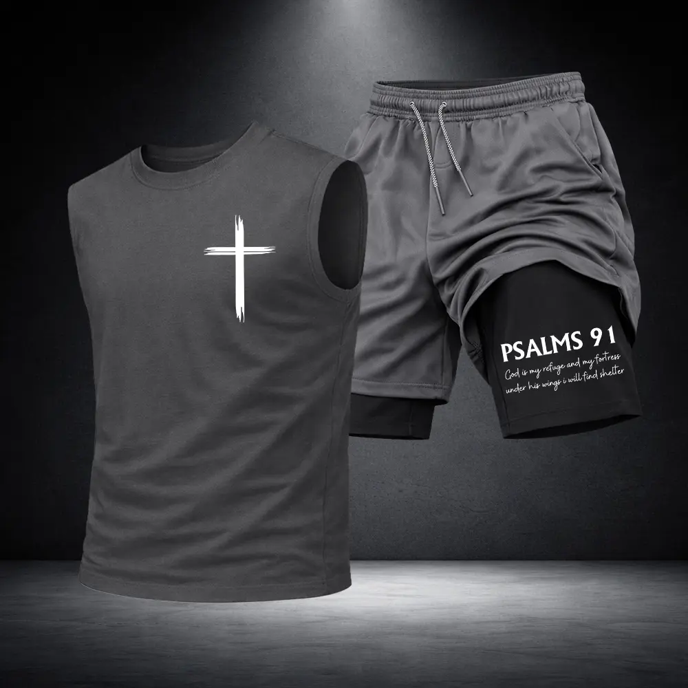 Men’s Black Workout Set Sleeveless Tank Top & Sports Shorts 2-Piece Gym Outfit
