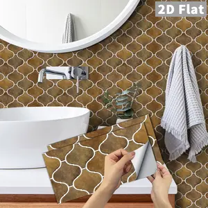 6/12/24/48PCS FG Vintage Tile Stickers, PVC Crystal Film Caramel Brown Lantern Pattern Marble Look Waterproof Oil-Proof Peel & Stick Backsplash for Kitchen Bathroom Home Decor