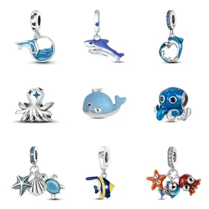 MULA Sea Animal 925 silver-plated Pendant with Enamel and Cubic Zirconia - Compatible with Pandora Bracelets and Necklaces Sea, Perfect Gift for Beach Lovers, Girls, Teens