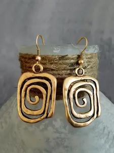 Vintage Alloy Geometric Statement Earrings for Women, Round Square Hollow Out Spiral Design, Casual Fashion Jewelry for Daily Wear