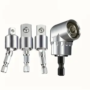 4pcs Drill Sleeve Adapter Set with 360 °   Rotatable Hexagonal Handle Impact Driver Sleeve Adapter 1/4" 3/8" 1/2" 105 Degree Angle Head Electric Angler Screwdriver Drill Bit Bracket