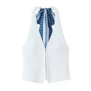 Women’s collared scarf vest top, a casual and fashionable sleeveless sweater suitable for spring and autumn, ideal for everyday wear. GARMENTARY