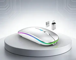 Wireless Bluetooth Mouse Rechargeable, Dual Mode 2.4GHz USB & Bluetooth 5.2, Ergonomic Silent Click Optical Mouse for Laptop PC, Silver
