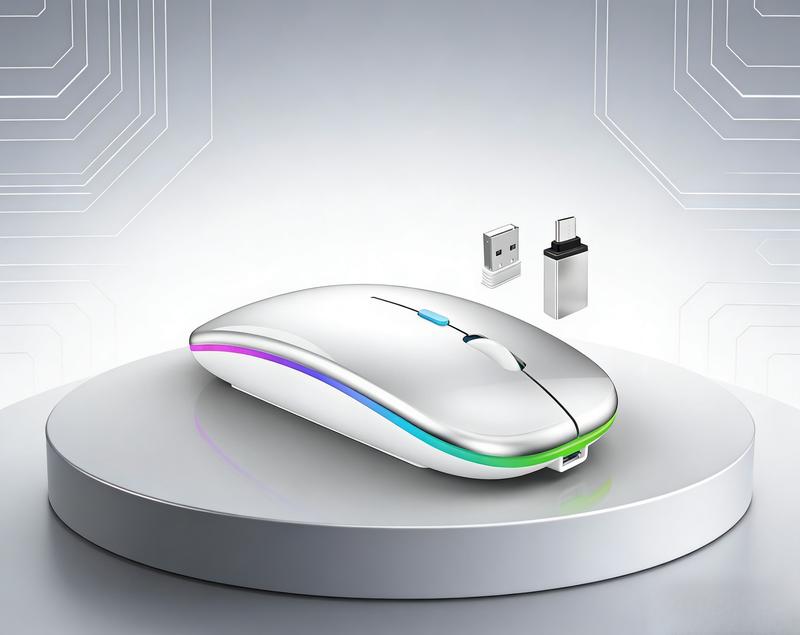Wireless Bluetooth Mouse Rechargeable, Dual Mode 2.4GHz USB & Bluetooth 5.2, Ergonomic Silent Click Optical Mouse for Laptop PC, Silver