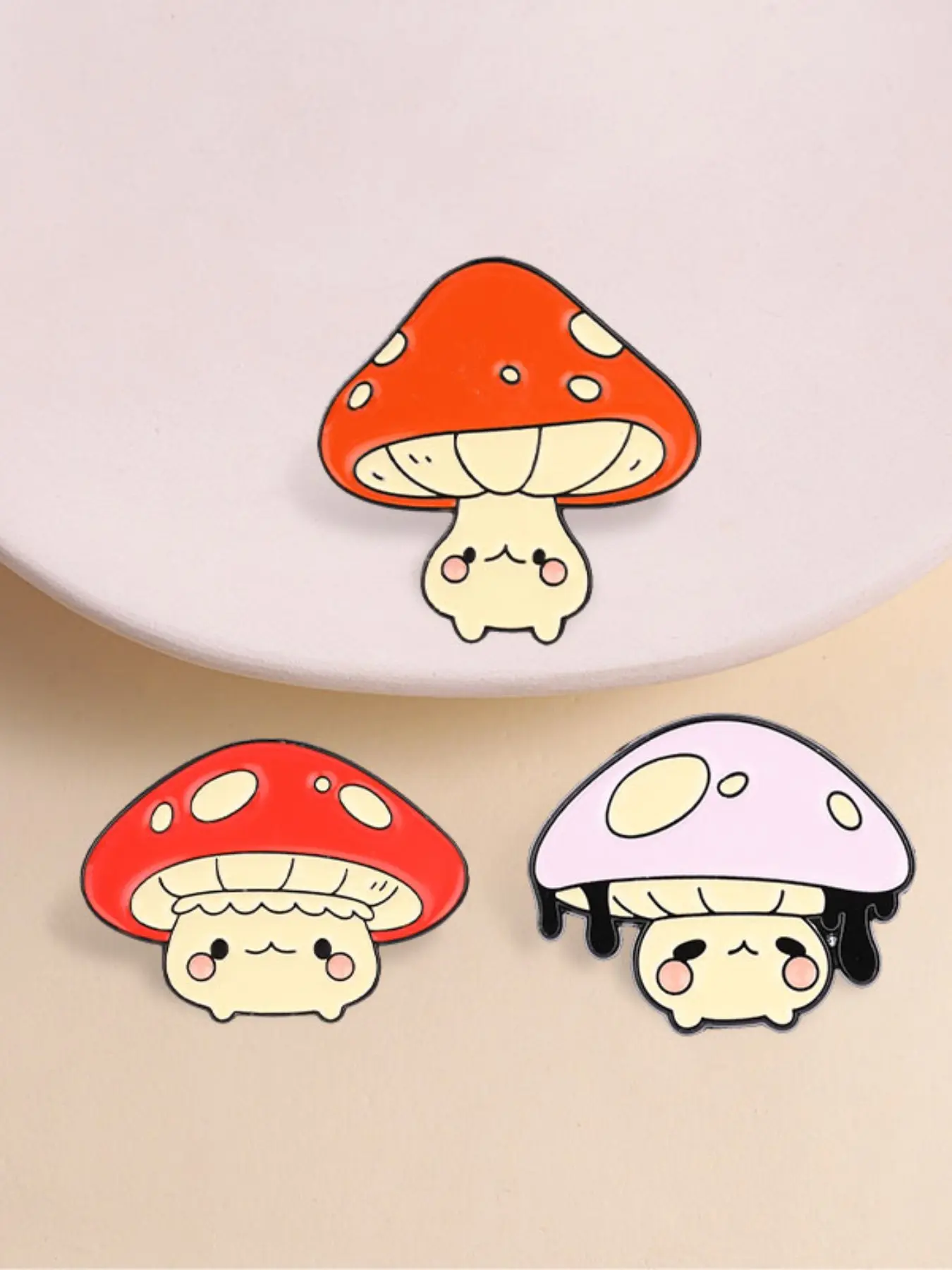 3pcs Cute Mushroom Enamel Pin Set, Kawaii Toadstool Brooch, Cottagecore Lapel Pins for Backpacks, Adorable Accessory for