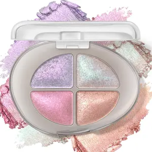 Holographic Multichrome Glitter Eyeshadow Palette, Chameleon Purple Pink Mermaid Rose Gold Glitter Iridescent Baked Eyeshadow Powder, Smooth Shimmer Face Highlighter Fairy Makeup 02