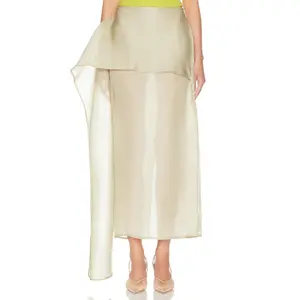 Helsa The Silk Gazar Skirt With Drape in Stone