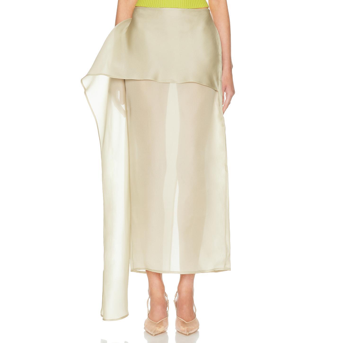 Helsa The Silk Gazar Skirt With Drape in Stone