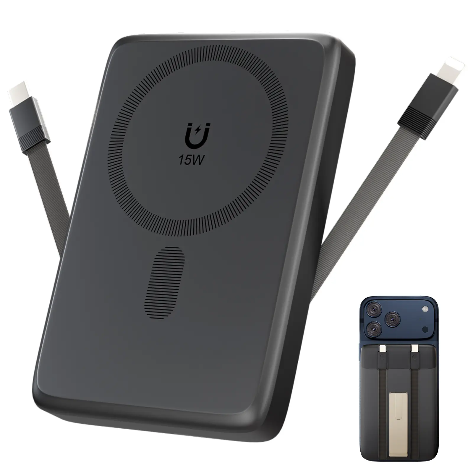 10000mAh MagSafe Magnetic Portable Charger, 15W Wireless & 22.5W Type-C Wired Fast Charging Slim Power Bank with Foldable Stand & Digital Display, Removable Cable, Multiple Device Charging for iPhone 17/16/15/14 Series