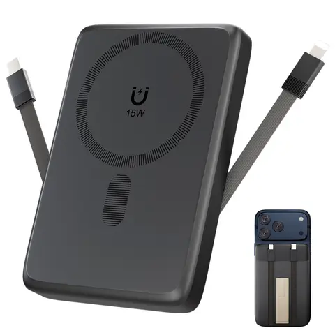 10000mAh MagSafe Magnetic Portable Charger, 15W Wireless & 22.5W Type-C Wired Fast Charging Slim Power Bank with Foldable Stand & Digital Display, Removable Cable, Multiple Device Charging for iPhone 17/16/15/14 Series techvibes