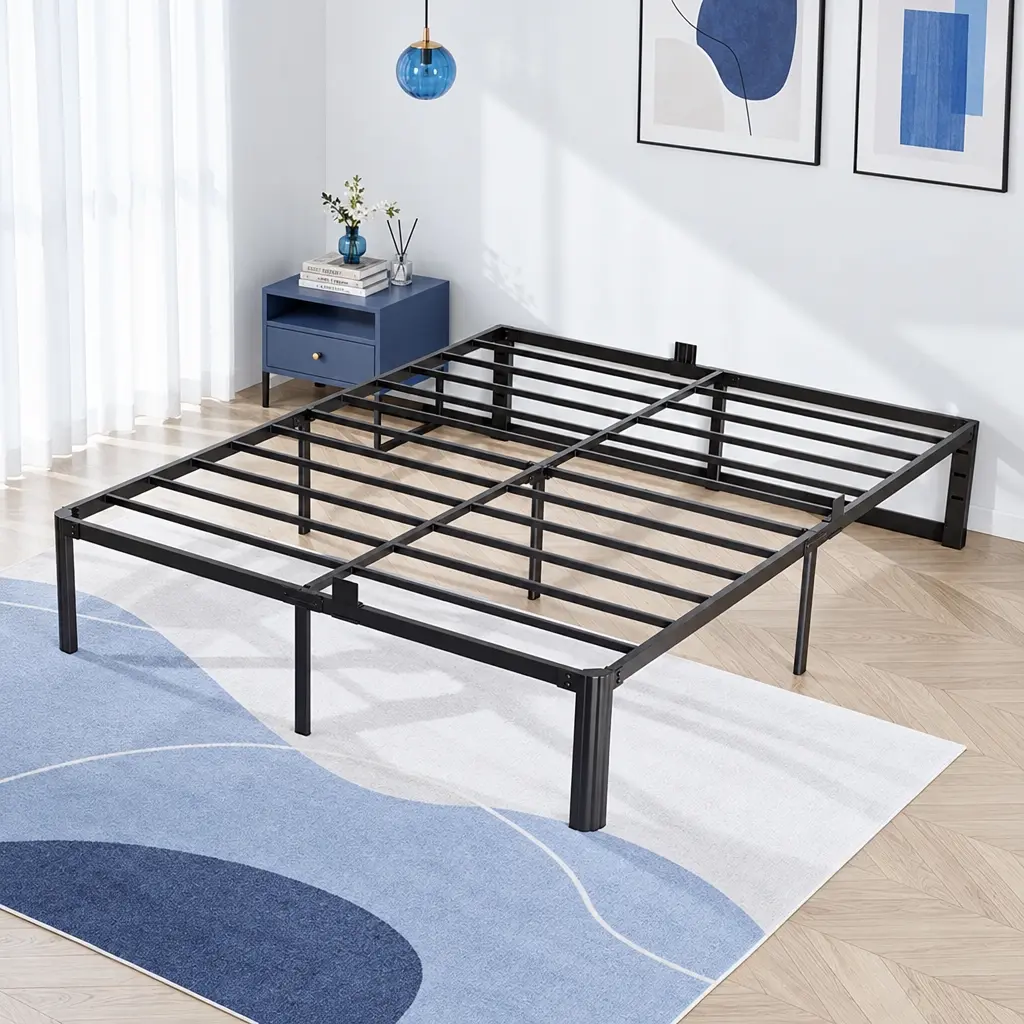 14 inches Heavy-Duty Metal Platform Bed Frame - Sturdy Steel Slat Support, No Box Spring Needed, No Shaking, Noise-Free, Easy DIY Assembly Required, Hidden Storage, Modern Indoor Furniture