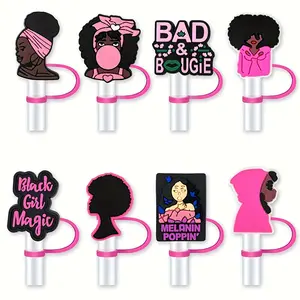 8pcs, Reusable Straw Covers, Cartoon Straw Sleeves, Silicone Straw Tip Protector, Fun Party Decoration, Drinkware Gifts for Mom