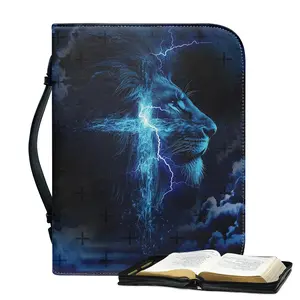 Bible Case for Men and Women with Handle and Zipper Waterproof PU Leather Bag for Standard Size Religious Fashion Design 11.2 x 8 x 2.2 inches Multifunctional Pockets Premium Faux Leather