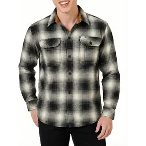 Long Sleeve Plaid Button Down Casual Flannel Shirt, for Men Soft 100% Cotton, Corduroy Cuffs