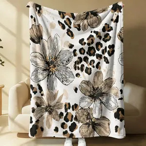 Vintage Leopard Print Floral Blanket, Thick Warm Washable Throw, Perfect for Naps or Air Conditioning Rooms, Luxury Home Decor, Soft Warm Blanket