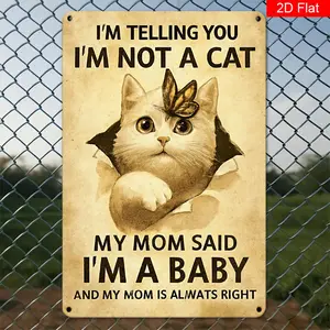 2D Flat, Modern Wall Art Decoration, Humorous Cat Art Gift Poster, Metal Painted Fun Sign, Retro Farmhouse Tinplate Painting, Suitable for Bedrooms, Living Rooms, Gardens, And Bathrooms, Frameless Pre-Drilled Hole Mounting 8X12