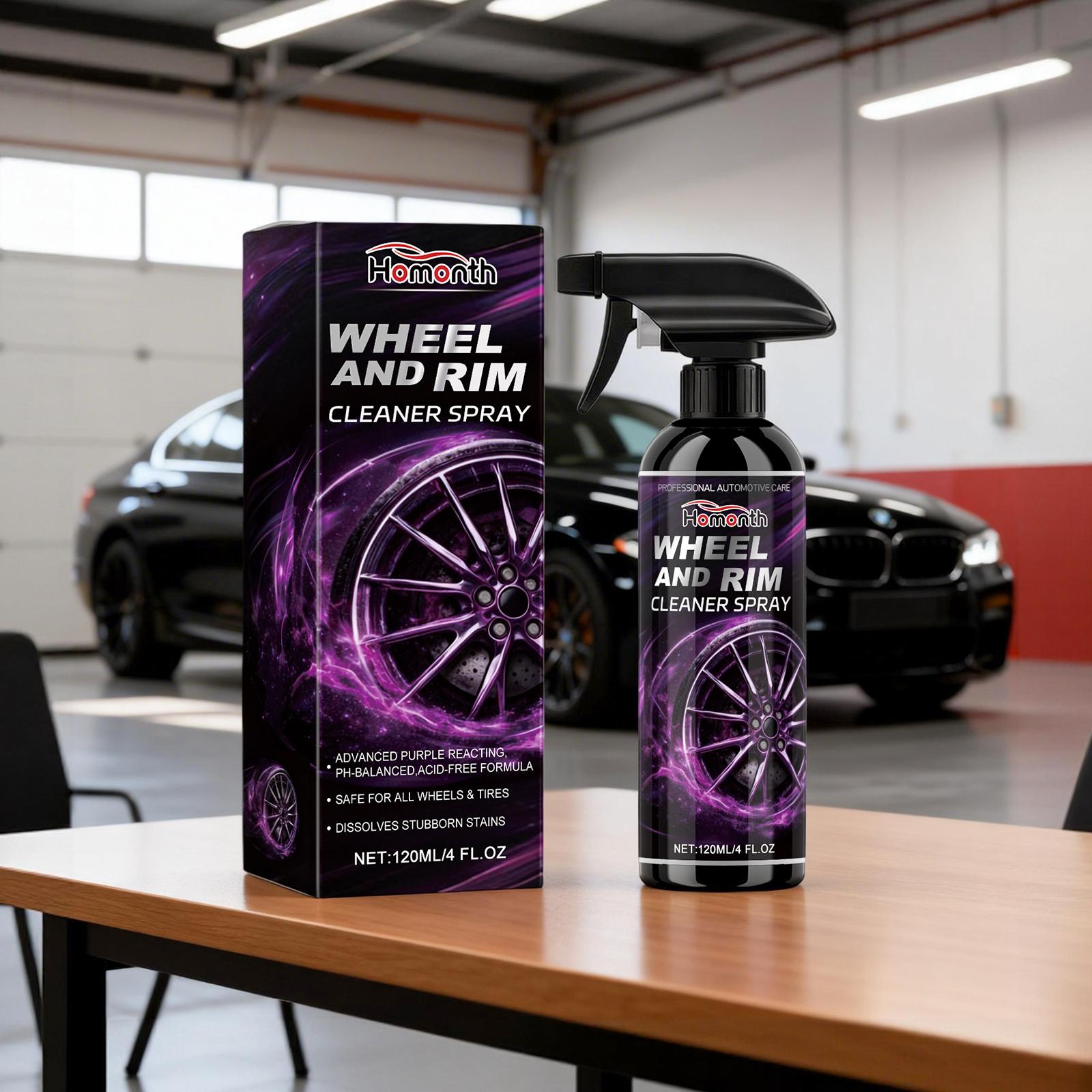 Advanced Wheel & Rim Cleaner Spray – Non-Acidic Formula for Deep Cleaning – Safe for Aluminum, Chrome & Alloy Wheels – Instant Brake Dust Dissolver 120ml/4 fl.oz