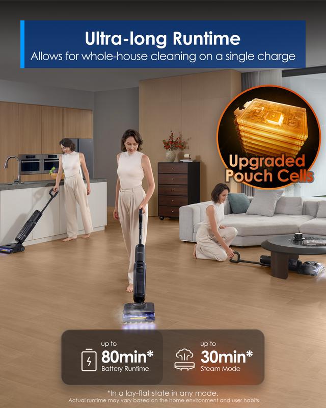 Tineco Floor One S7 Stretch Steam Cordless Wet Dry Vacuum Steam Mop All-in-One, 320℉ HyperSteam, 180° Lay-Flat, Anti-Tangle Design, FlashDry Self-Cleaning, Up to 75 Min Runtime