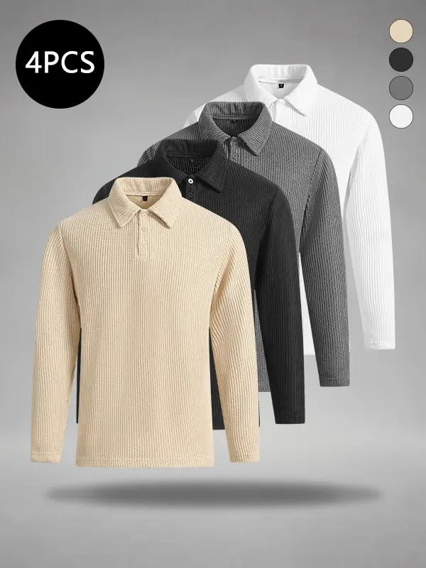 Men’s winter long-sleeve polo sweater, trendy high-street style, versatile casual loose-fit top for men