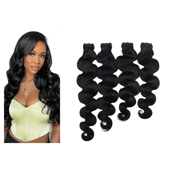 Estrella Hair 14A Body Wave 4 Bundles Raw Indian Real Human Hair, Double Ultra Thin Weft Cuticle Aligned Sew-In Hair Extensions, Durable & Reusable Long Lasting, 14–26 Inch