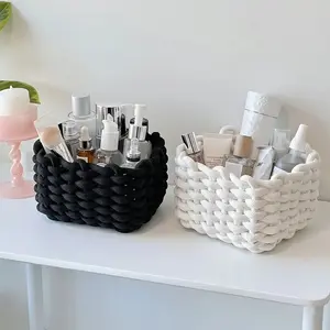 Woven Storage Basket, Portable Handmade Desktop Cosmetics Organizing Basket, Home Organizer for Living Room and Bedroom