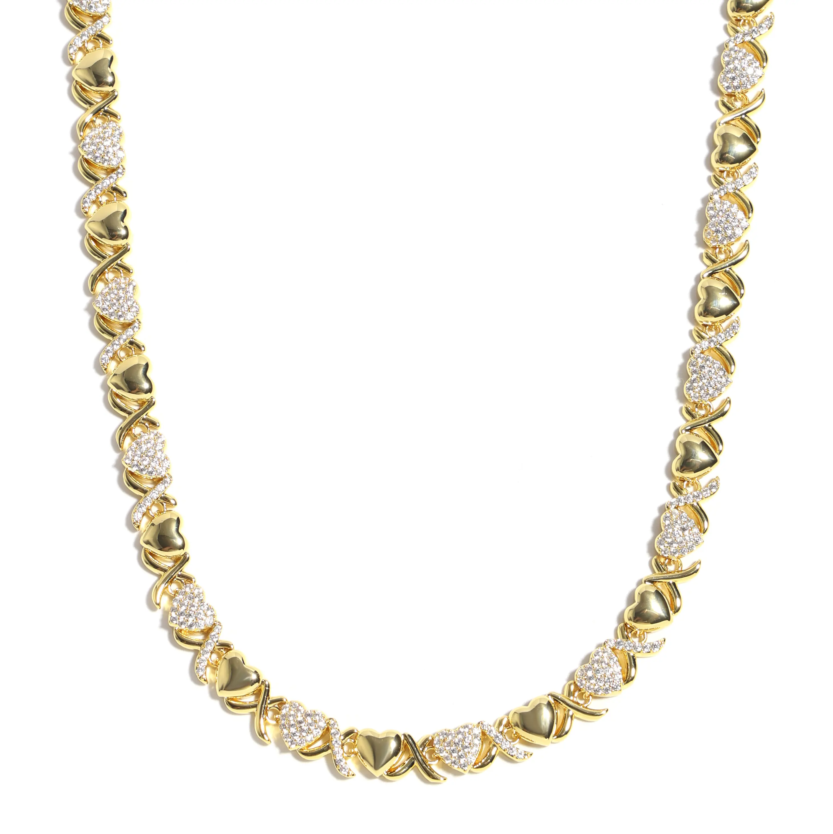 Gold XOXO Gemstone Necklace with Sparkling Heart Shaped Pendant Adjustable Chain  Jewelry for Women