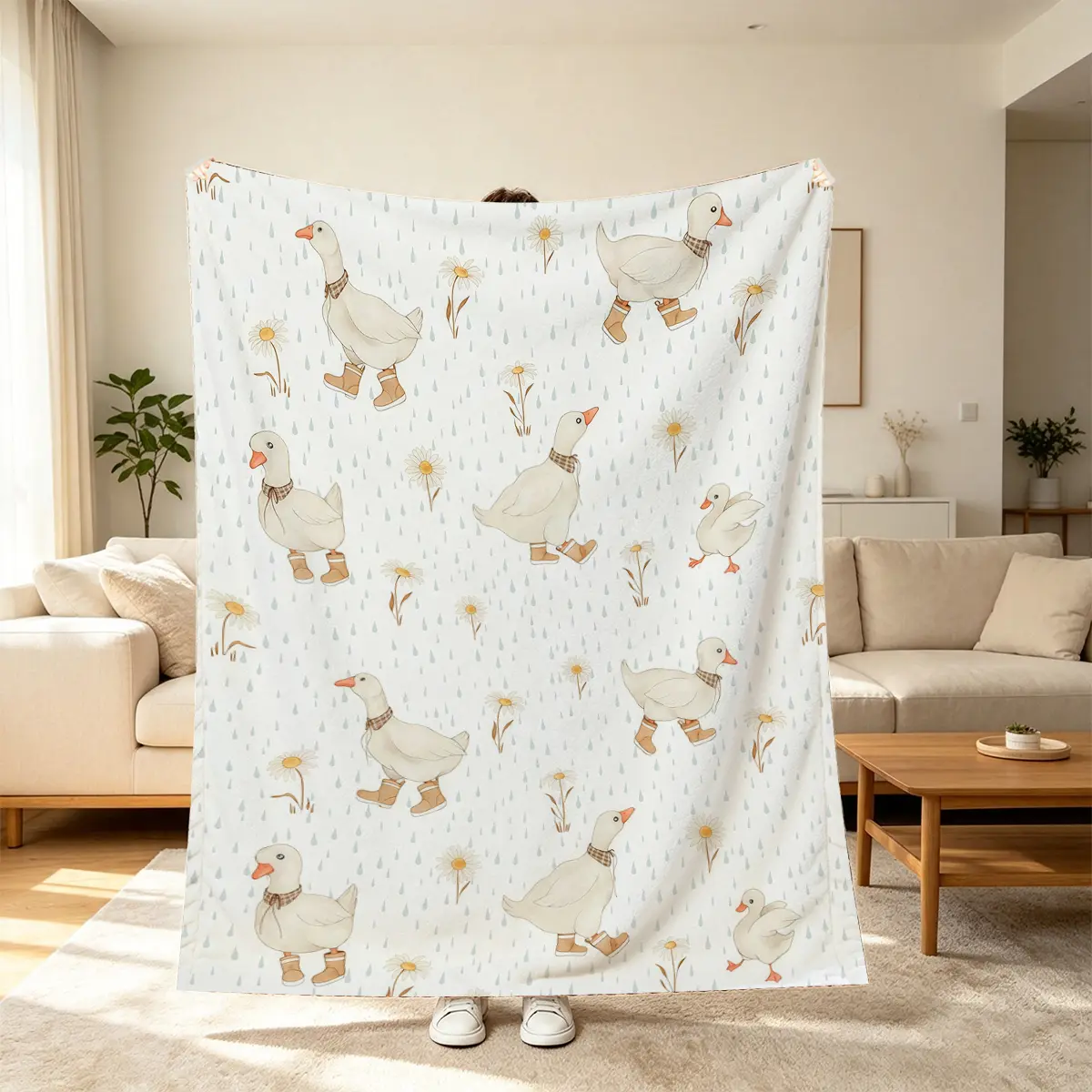 Classic Rectangle Animal Print Cute Duck Throw Blanket - Soft, Comfortable, Lightweight, Multifunctional Casual Indoor Blanket for Sofas, Beds, Soft Texture