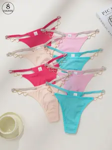 Women's Solid Color Chain Decor Seamless Panty, Breathable Comfy Panties for Daily Wear, Fashion Comfy Underwear, Women's Underwear for All Seasons, Breathable Seamless Knicker