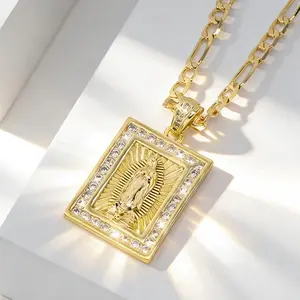 14K Gold-Plated Pendant Necklace with 3A Zirconia Bohemian Religious Jewelry Exquisite Square Pendant for Halloween Christmas Gifts