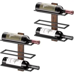 Wall Mounted Wood Wine Rack for 6 Wine Bottles, Wine Holder Storage Display Racks for Kitchen Dining Room Bar