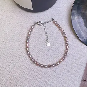 PEARLISM Handmade Freshwater pearl bracelet.Pink cute elegant bracelet jewelry.Bead string bracelet.Pink and purple pearl jewelry.Real pearl jewelry.(3-5mm)-JFDB008