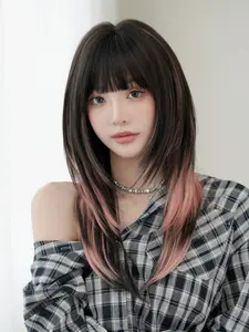 Women's Highlight Bangs Wig, 22 Inch Layered Synthetic Hair, Natural Look Heat Resistant Fiber, Synthetic Material Wigs, Daily Wear & Music Festivals