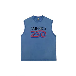 Retro washed pure cotton vest, featuring a universalprinted design suitable for both men and women, and canbe worn all year round.