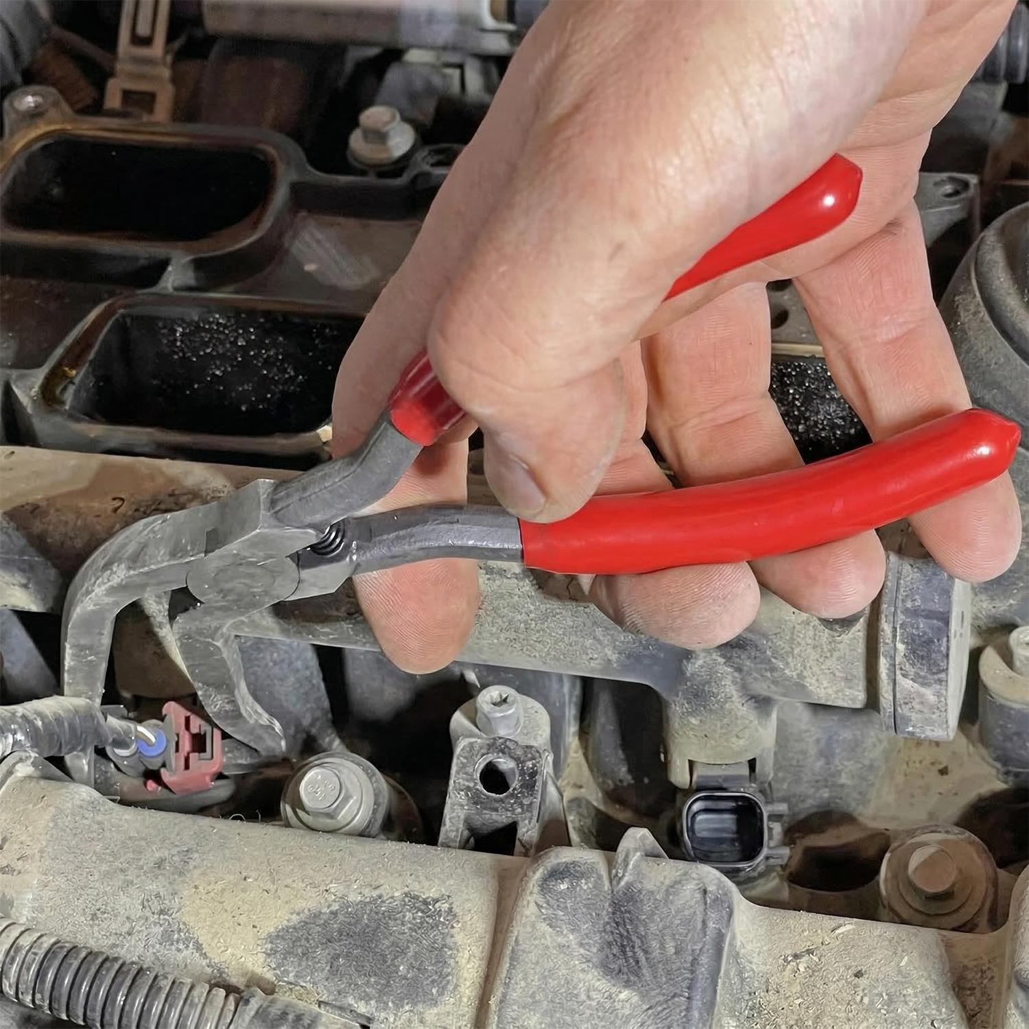 VAYWET Automotive Electrical Disconnect Pliers Connector Separator Wire Terminal Removal Tool Depinning Too Electrical Plug Connector Separator for Cars SUV Hose Push Tab Style Plugs 60°Elbow Car Trim Clip Forceps Fuel Line Repair Tool Bend wire Pliers