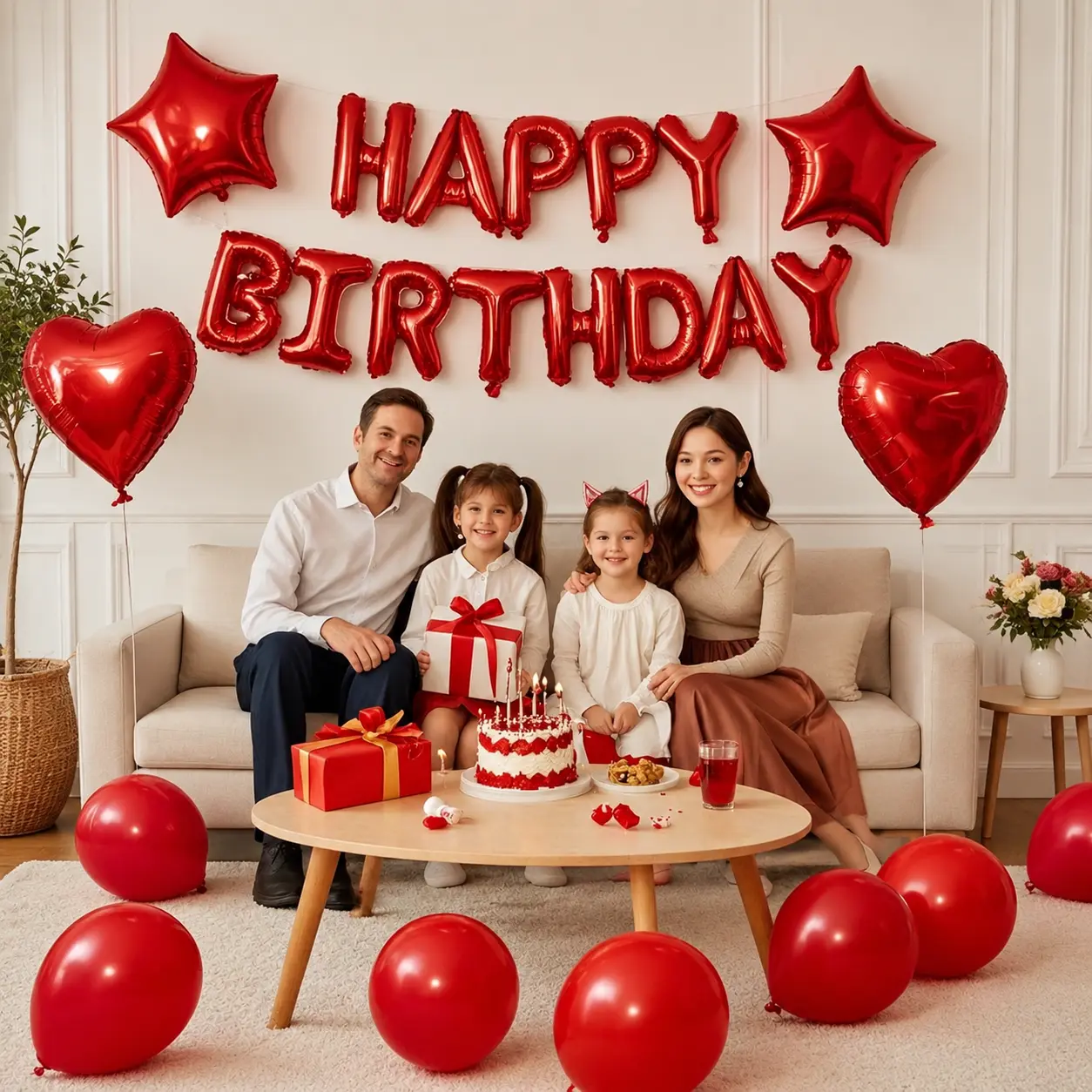 Red Birthday Balloon Set - Festive Home and Party Supplies for Quick Room Transformation