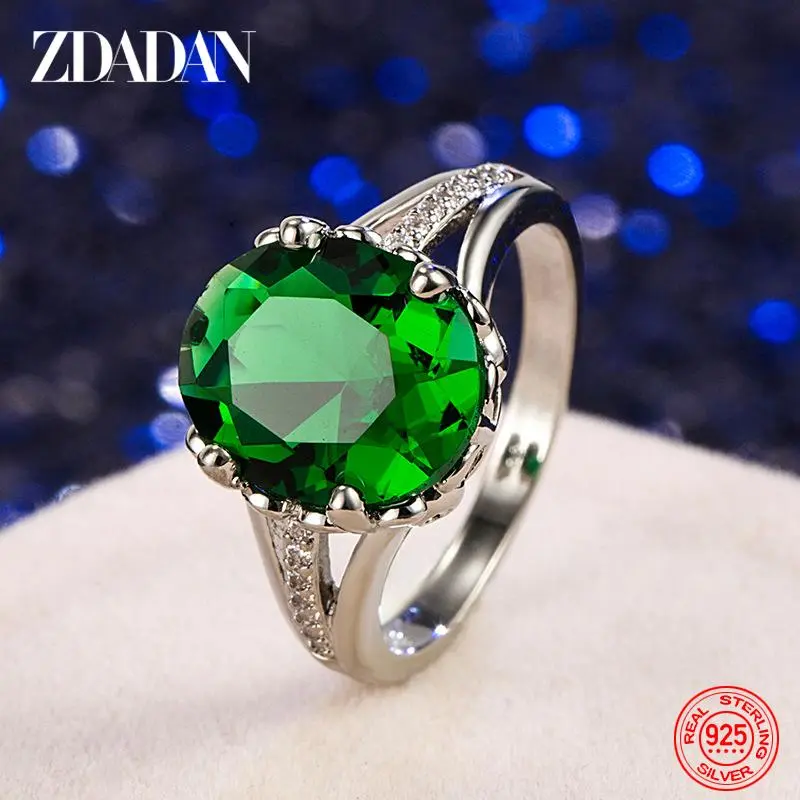 Women's 925 Sterling Silver Rectangular Emerald Green Gemstone Pave Band - Female Fashion Wedding/Anniversary Jewelry, EU Environmental Requirement Compliant, Factory Direct Sales Ring