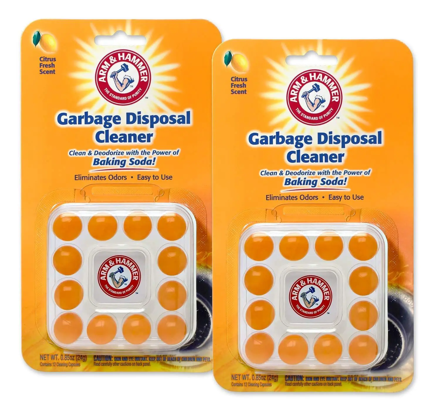 Arm & Hammer 24-Count Sink Garbage Disposal Cleaner Freshener & Deodorizer Capsules Citrus Scent with Power of Baking Soda