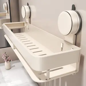No-Punch Suction Cup Wall Shelf Durable Aluminum ABS Kitchen Bathroom Storage Rack 60cm Detachable Movable Load-Bearing Capacity Corner Rustproof Adhesive Shower Caddy Set corner shower