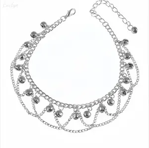 Bohemian Multi-layer Bell Anklet, Gold/Silver Tone Dangle Foot Jewelry, Adjustable Ankle Bracelet for Beach & Festival