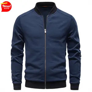 Men's Ribbed Baseball Collar Longsleeve Jacket - 70% Cotton 30% Polyester, Wind-Resistant, Lightweight, Breathable, Plain Stylish Sporty Business Casual Layer Top, Fall Wear, S-XXL Grey Coat for Jeans Pairing, Longsleeves