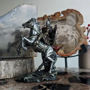 Vintage Greek Mythology Warrior Statue - Resin Spartan Soldier on Horseback with Shield & Sword, Ancient Greek Armor Cavalry Figurine for Home Office Desk Decor, Unique Historical Gift for Men