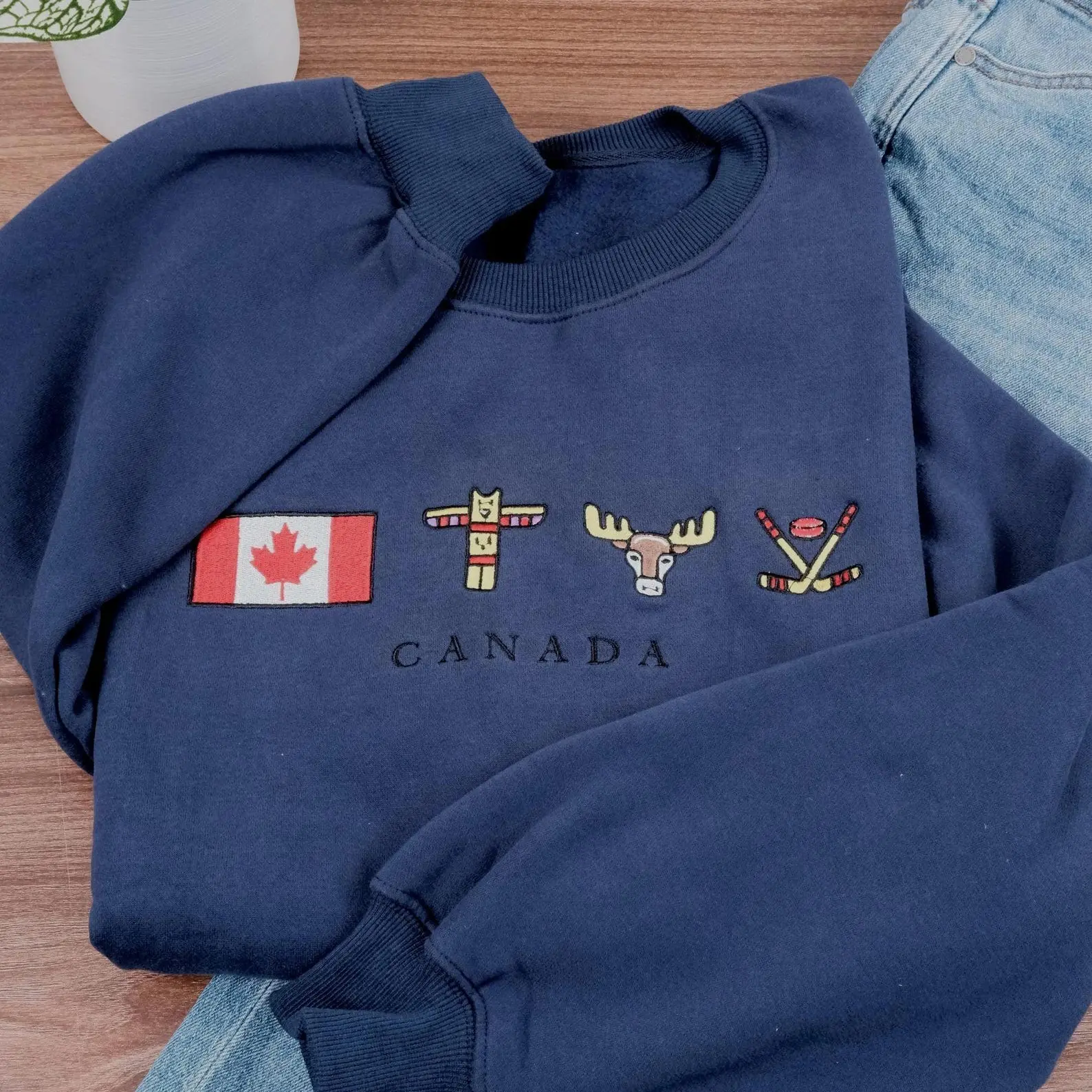 Embroidered Canada Sweatshirt, Canada Sweatshirt, Embroidery Canada, Custom Text Gift, Unisex Cozy Top, Vintage College Style Outfit