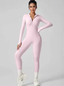 Women's autumn and winter long-sleeved yoga jumpsuit, front zipper design, quick-drying and breathable yoga tights, suitable for yoga and fitness training, Sporty Comfy Jumpsuit